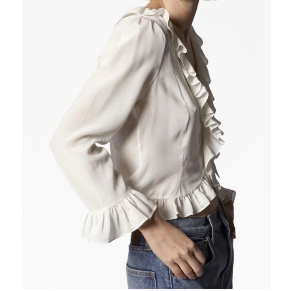 NWT Equipment femme Yasmina white 100% silk ruffle blouse   Size S - Picture 2 of 10